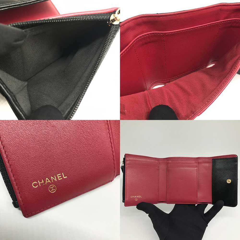 Chanel Small Flap Wallet Coco Mark Lambskin CHANEL Stitch Black Noir - Picture 5 of 5